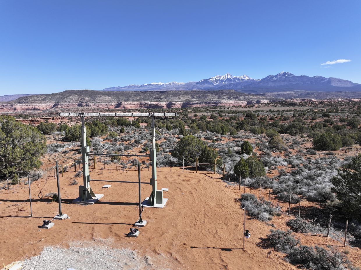 In an undated photo from Rain Enhancement Technologies, one of the company’s installations in the Moab, Utah. The Florida-based company says that its devices’ electrical charges help cloud droplets get bigger, faster. — Rain Enhancement Technologies via The New York Times