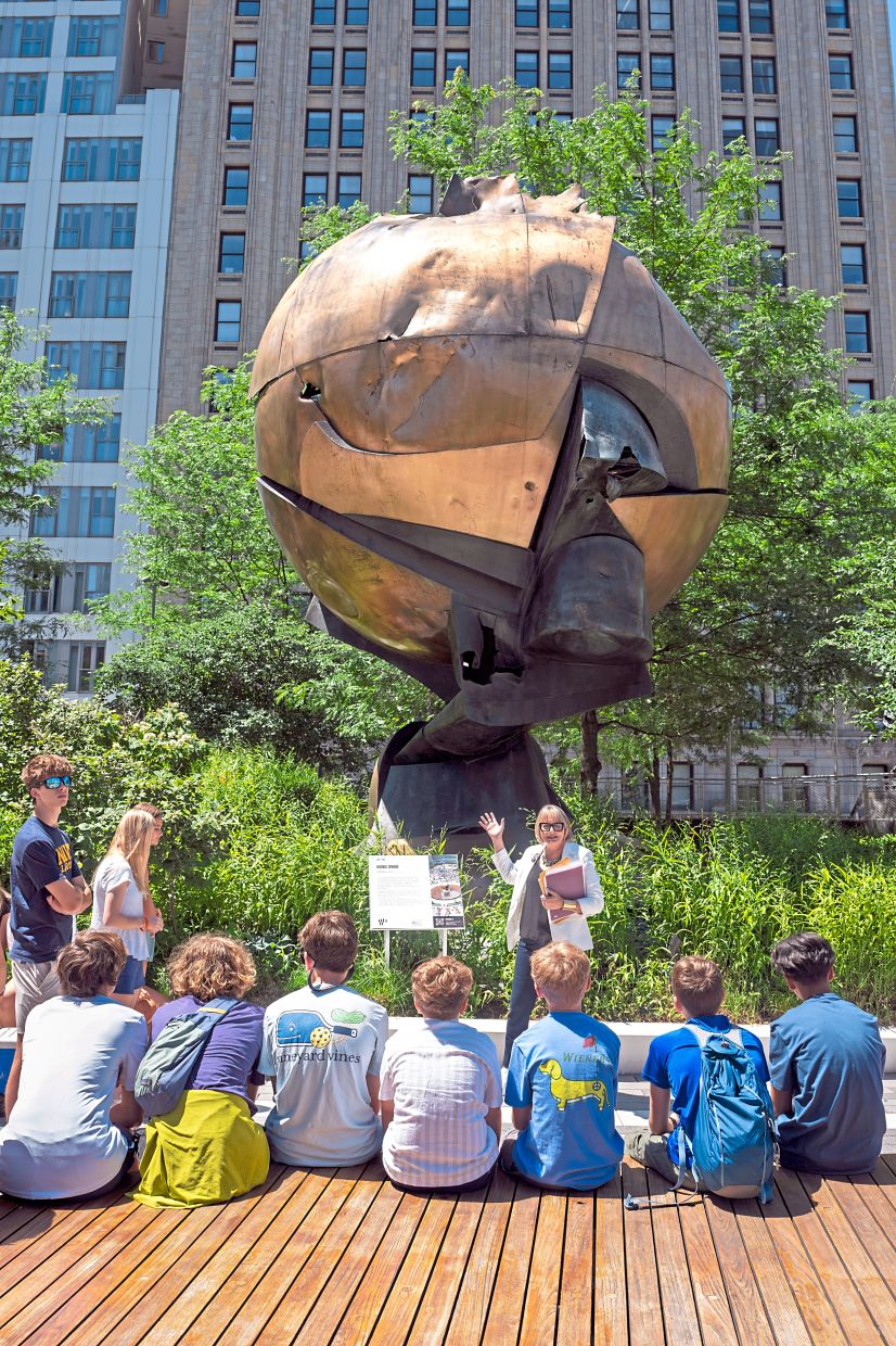 The Sphere, a scultpre by the German artist Fritz Koenig that stood near the base of the World Trade Center and was damaged on 9/11 but not destroyed.