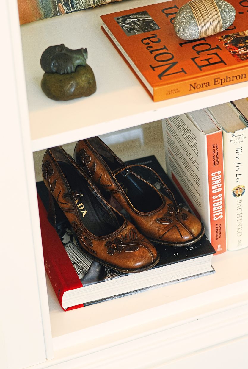 The first pair of Prada shoes MacDowell ever bought, kept as a memento at her home.