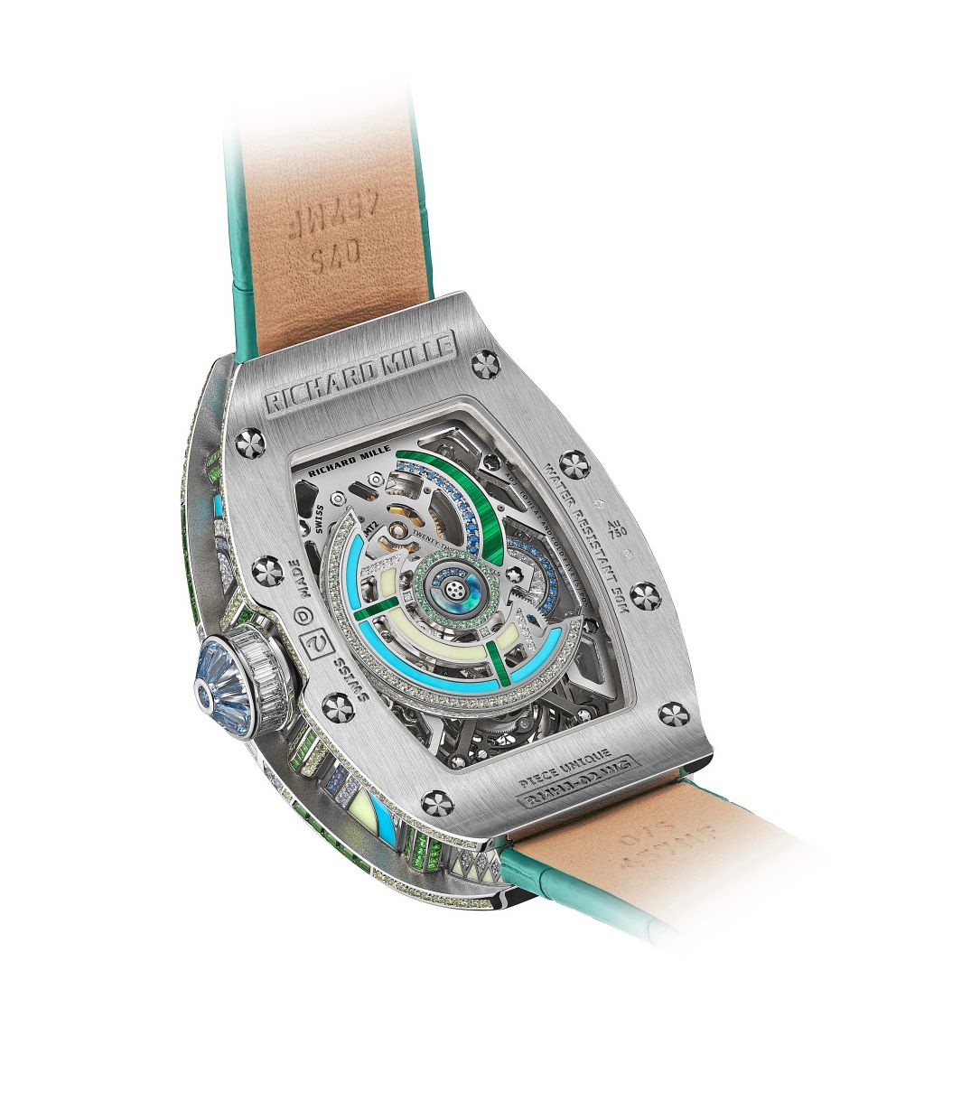 The transparent caseback of the RM HJ-02 allows unobstructed views of the movement.