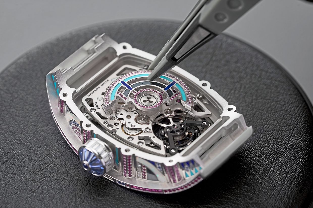 Every single piece has its place in the skeletonised CRMT2 calibre automatic tourbillon movement.