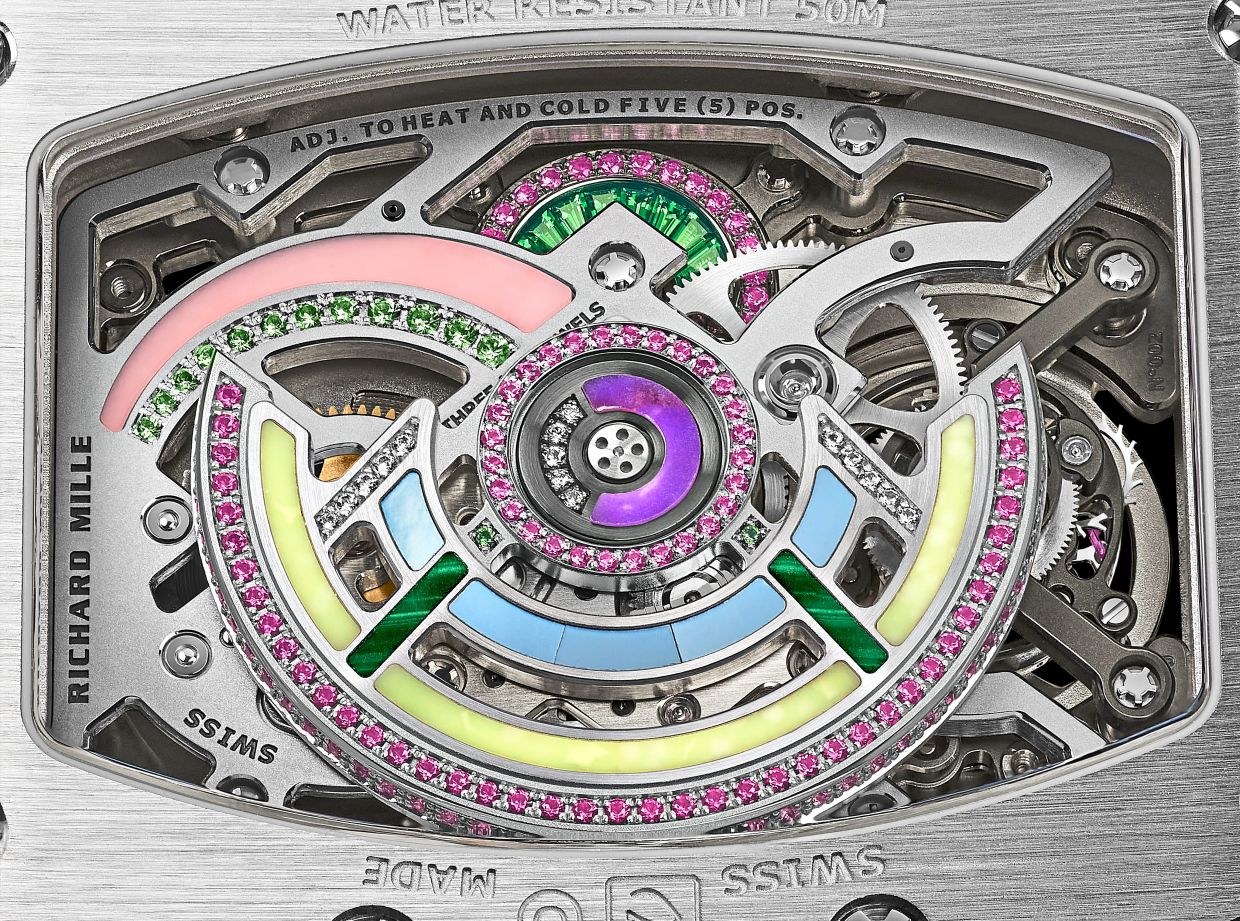 The skeletonised structure of the RM HJ-02 embellished with gemstones.