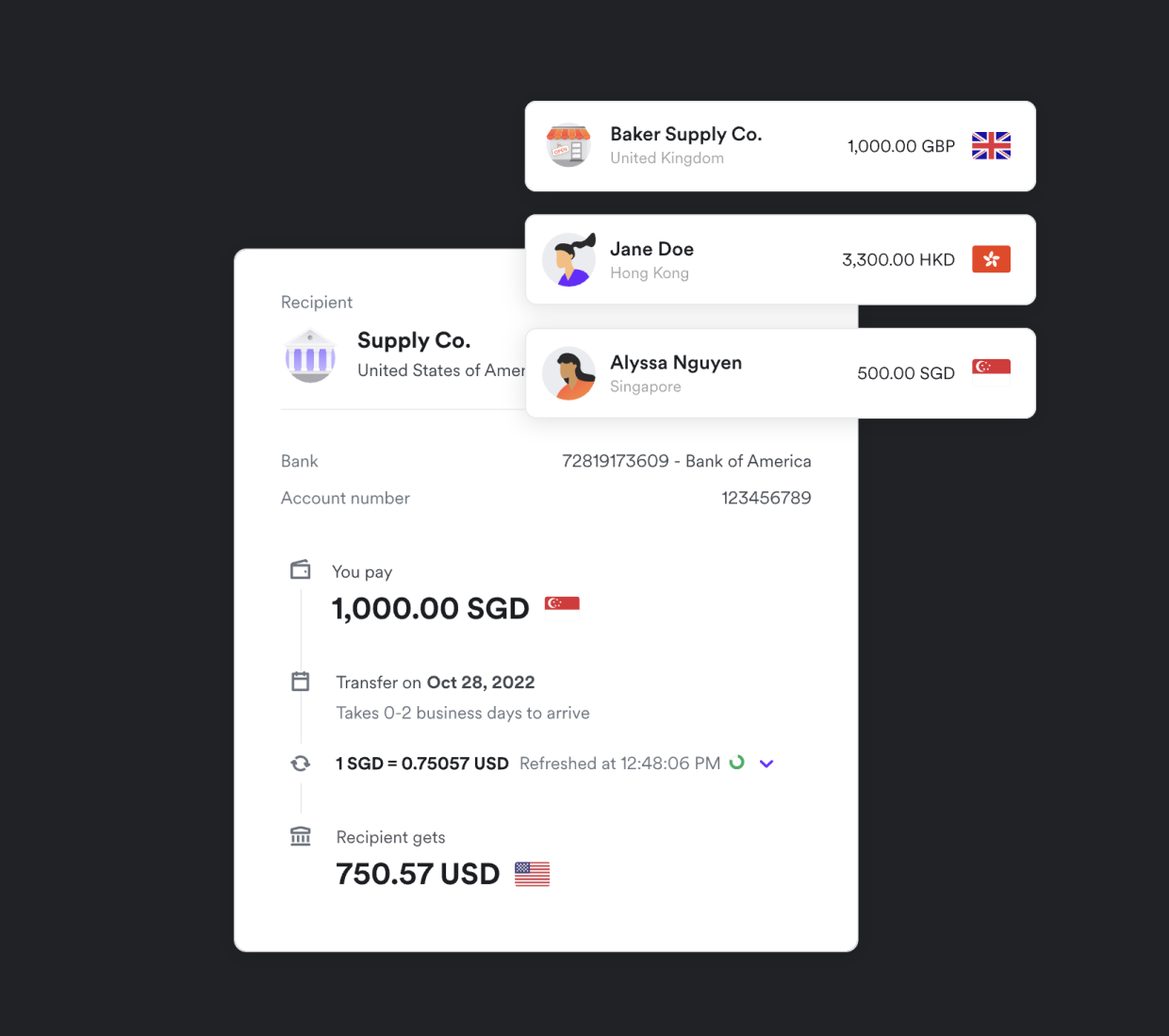 With Airwallex, businesses can pay their vendors in more than 200 countries, helping move money faster and more cost-effectively.