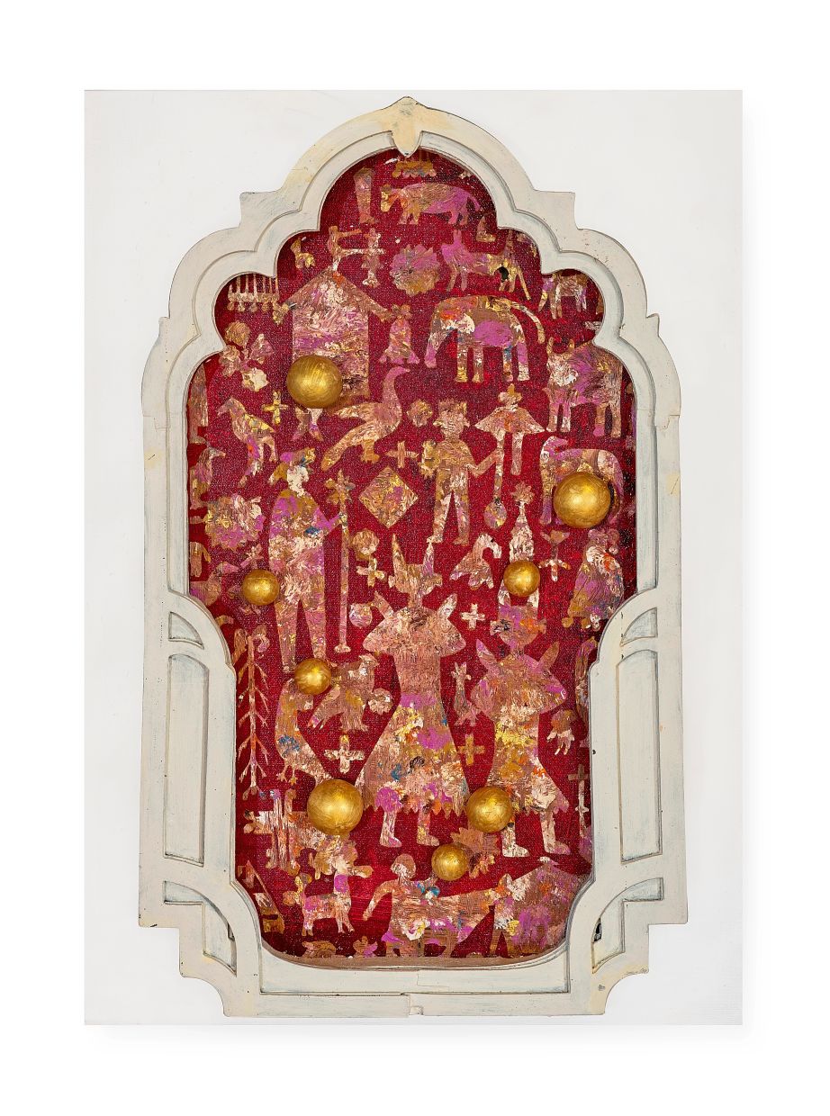 Rajinder’s 'Passage I' (2026) draws on Punjabi phulkari embroidery, bringing together figures, animals, flowers and domestic fragments. Photo: Wei-Ling Gallery
