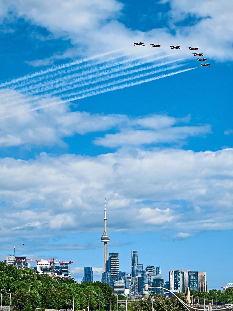 The Canadian Forces Snowbirds sweeping past the CN Tower during a performance at the air show. The 77th edition runs from Sept 5-7 along the city’s waterfront, marking the team’s final CIAS appearance before a planned hiatus. — The Canadian Press/AP