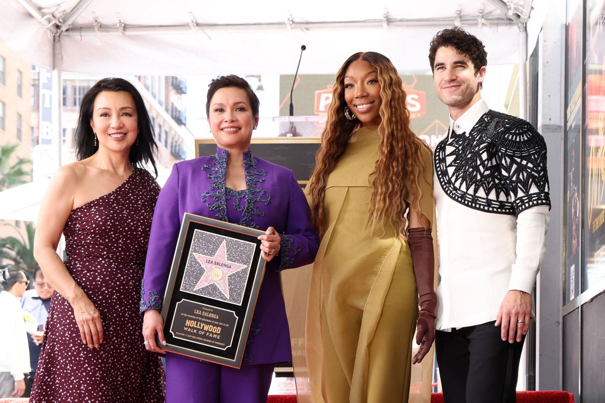 (From left) Ming-Na Wen, Lea Salonga, Brandy and Darren Criss pose during Salonga's Hollywood Walk of Fame star unveiling ceremony on Sept 4. Photo: AFP