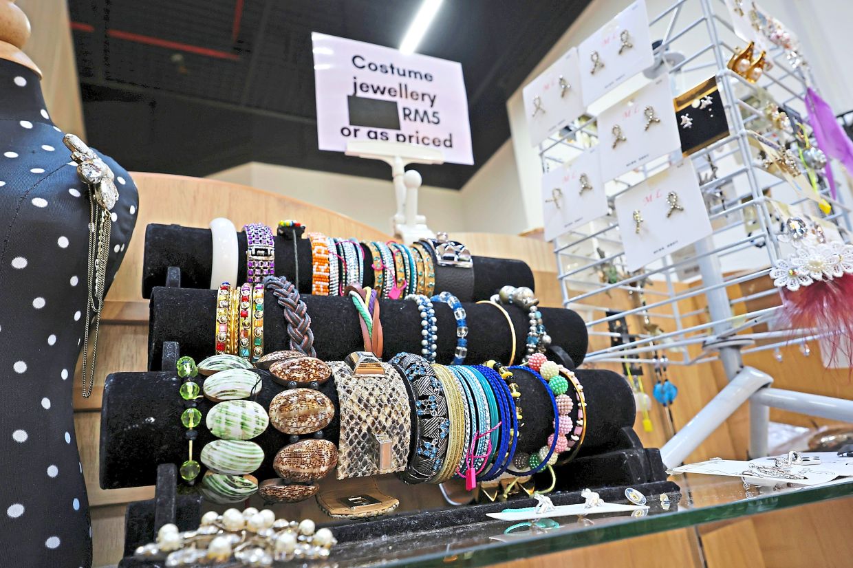 Pre-loved jewellery on display at WCC Value Shop in Tanjong Tokong. 