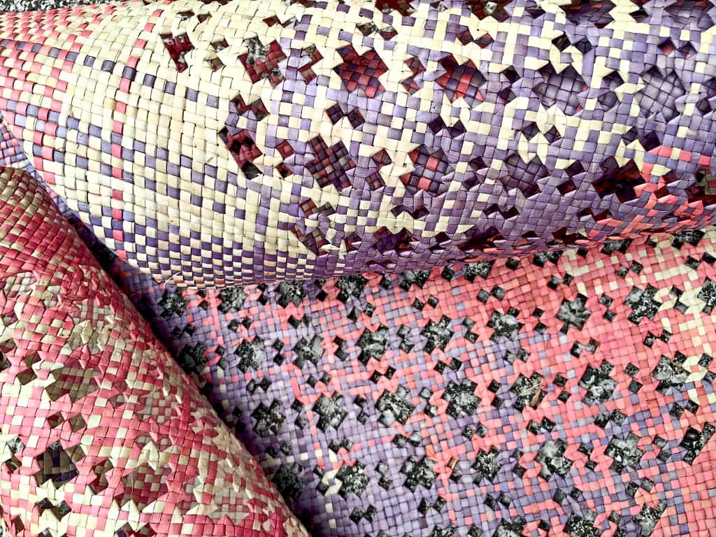 Lattice plaited mengkuang mats handcrafted by Ngot.