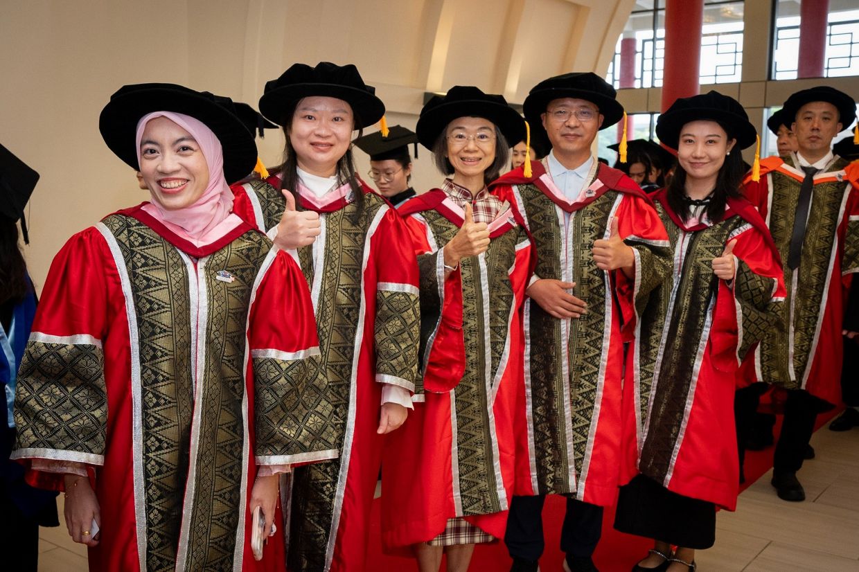 FAS postgraduates celebrating the completion of their studies at the recent UTAR August 2026 Convocation.