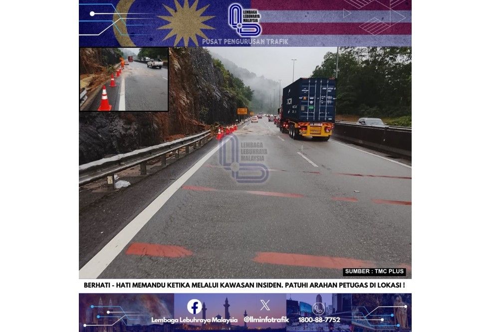 Slope collapse causes 15km-long jam on NSE near Ipoh