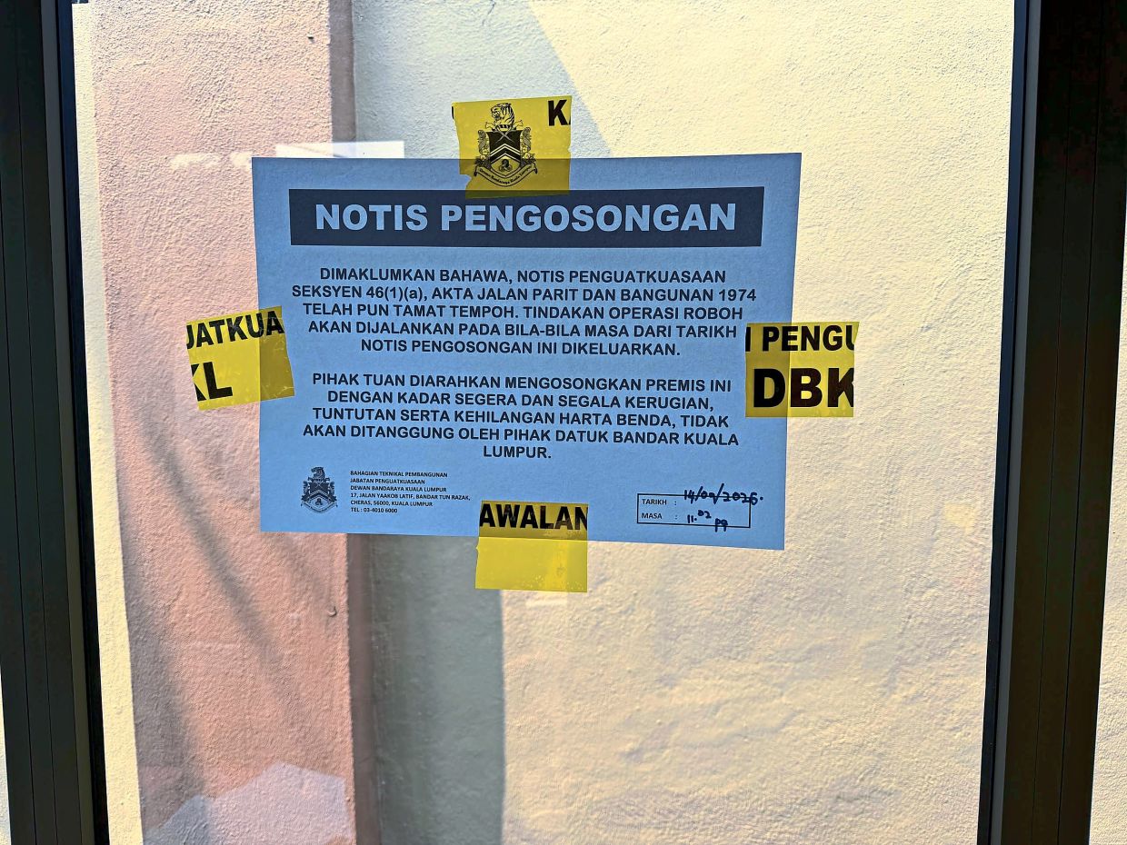 A Sept 14 notice by DBKL to TDP1RA warning that illegal structures will be demolished.