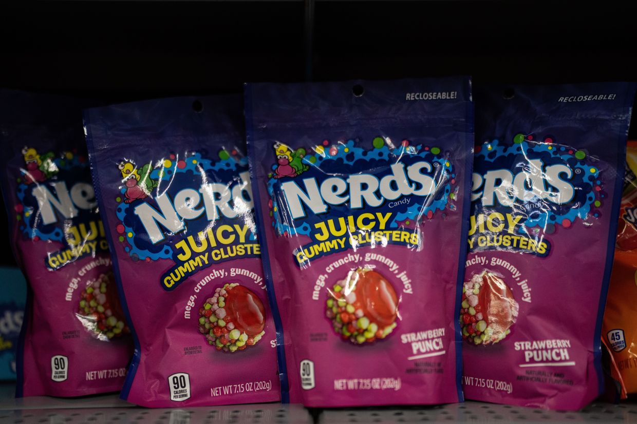 Packages of Nerds Gummy Clusters are on display at a store in La Habra. – Photo: AP/Jae C. Hong
