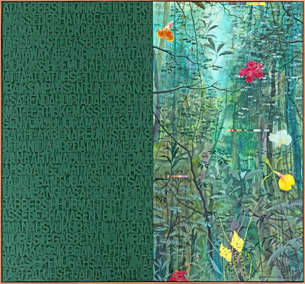 Shukri's 'Cahaya Dari Bukit Tursina' (mixed media on canvas, 2025-2026). Photo: Sareng Gallery