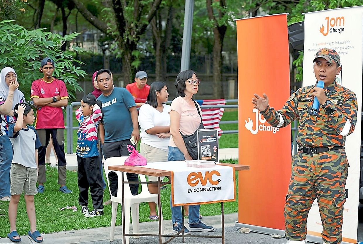 A fireman conducting a safety demonstration during the event.