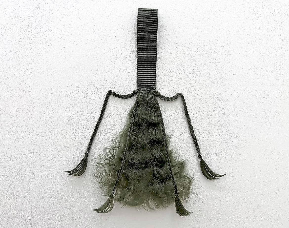 A close-up view of Umar’s 'Dandanan Study II', made from polypropylene school belts (2026). Photo: The Back Room