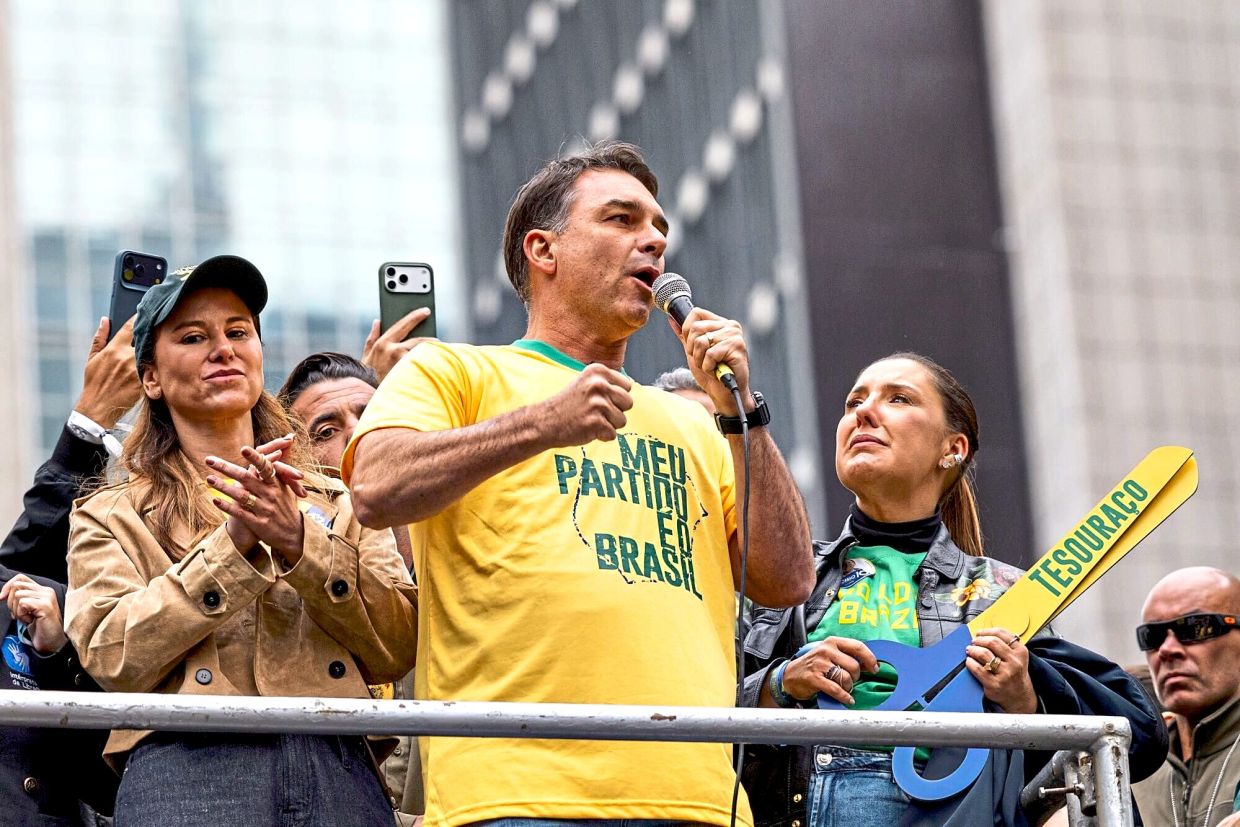 Flavio speaking during an Independence Day campaign rally in Sao Paulo. — Bloomberg