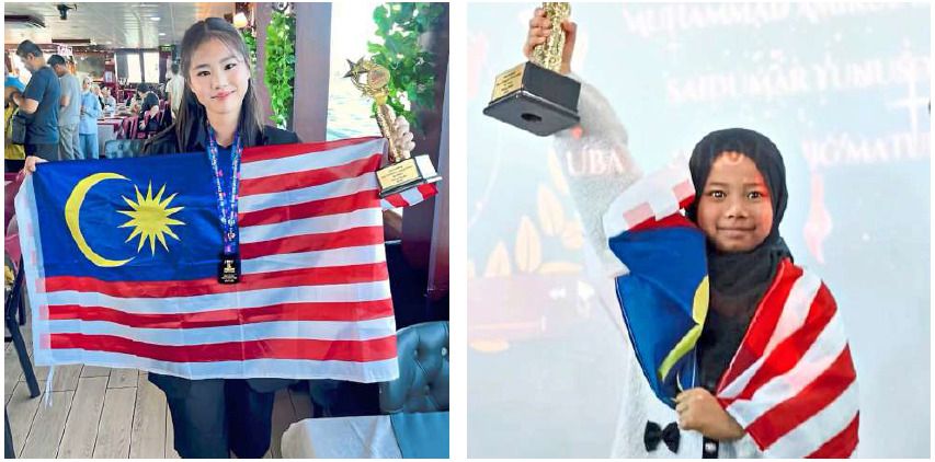 Golden duo: Lim (left) and Aisya Azzahra both brought home the gold in their respective categories at the International Joey of English Competition Global Finals 2026 in Istanbul, Turkiye.