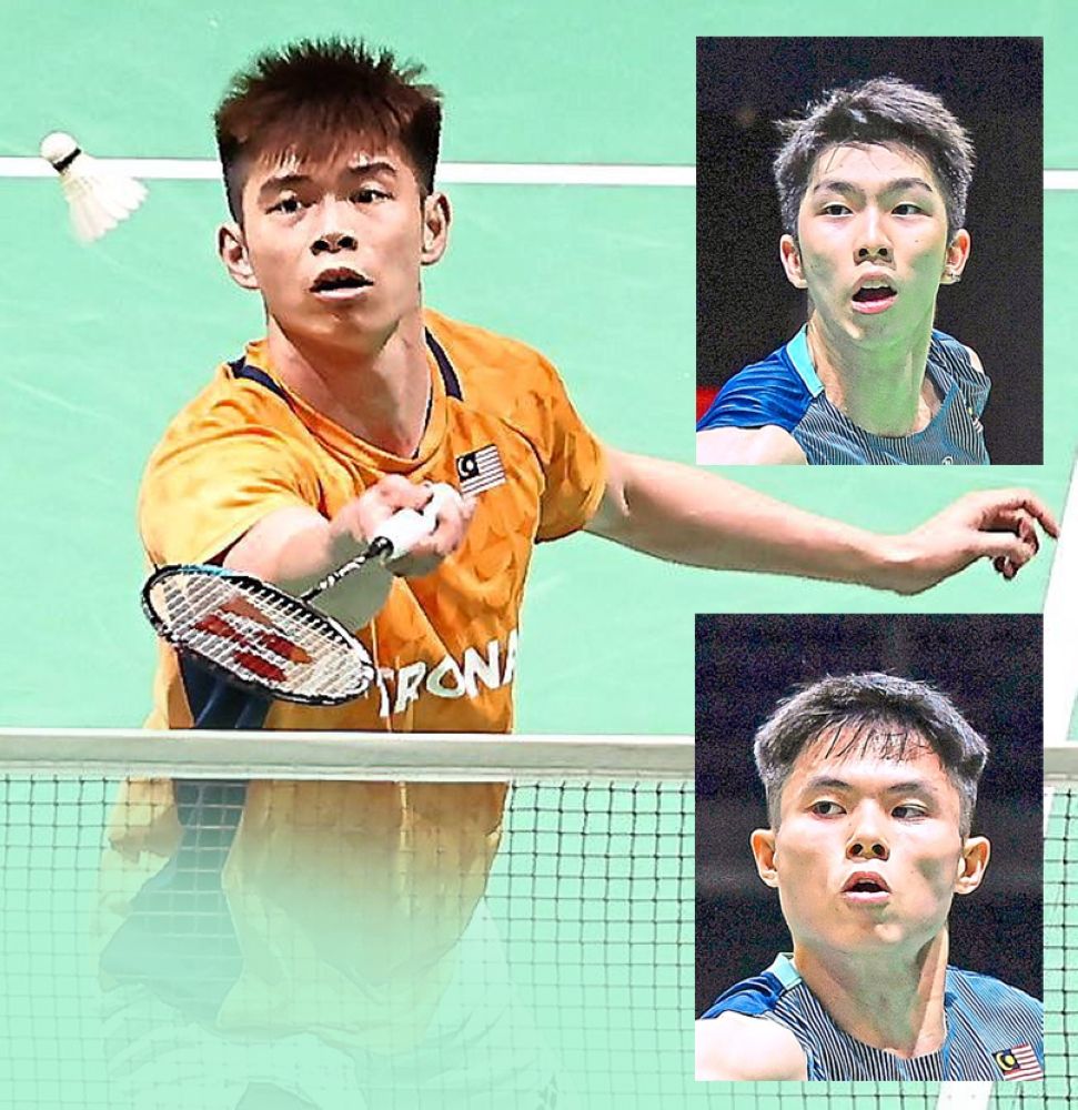 More work to be done: (clockwise from left) Leong Jun Hao, Eogene Ewe and Justin Hoh have to catch up with the other singles shuttlers.