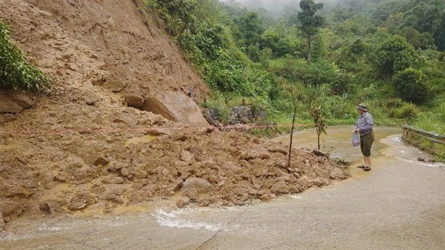 Some sections of the roads in the northern mountainous province of Lao Cai have been damaged following heavy rains in recent days. - Photo: VNA/VNS