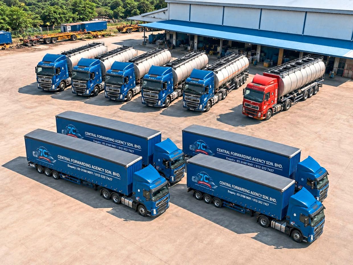 CFAʼs 70th anniversary-branded fleet at the companyʼs Port Klang operations yard.