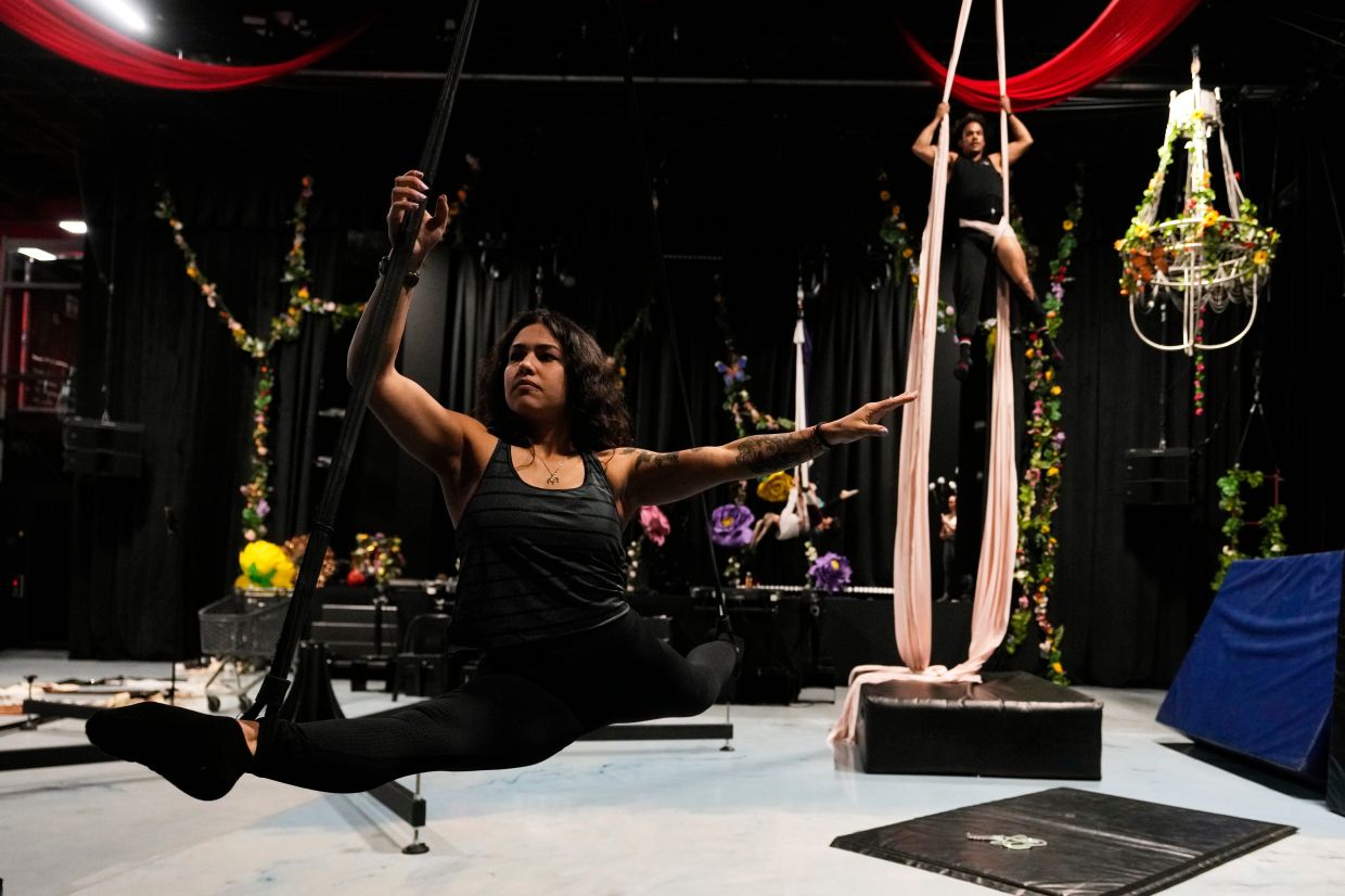 Performer Sofia Kouridis rehearses at The Cirk, a professional circus company in Johannesburg.