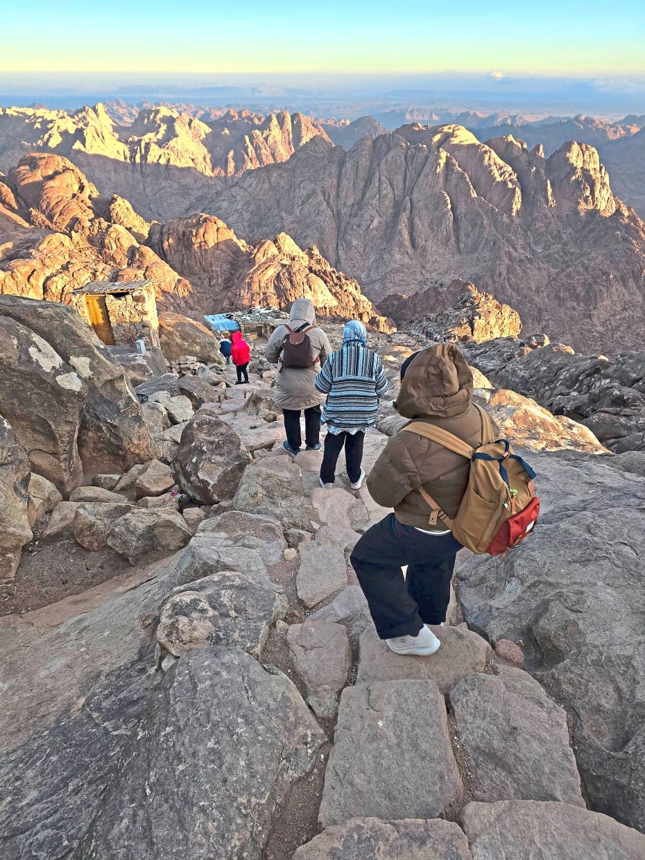 The group descending Mount Sinai just after sunrise.
