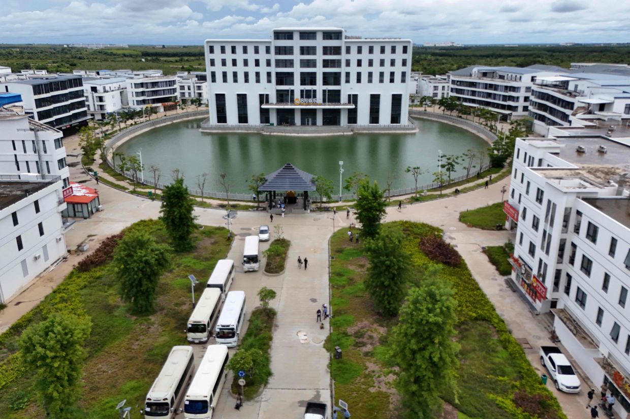 An aerial view shows a closed cyber scam centre compound in Cambodia's Prey Veng province on September 21, 2026. Cambodia this week hosts officials from more than 20 countries for a conference on combating online scams, seeking to highlight its own credentials as it comes under increasing international pressure. Southeast Asia has emerged as a hub for crime syndicates running centres filled with scammers -- many trafficked, others there by choice -- who defraud internet users through fake romantic relationships or cryptocurrency investment schemes. -- Photo by Suy Se / AFP
