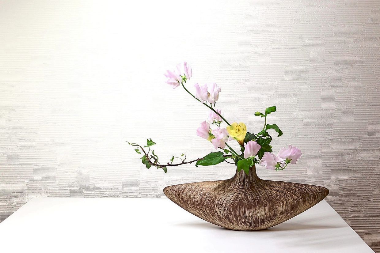 A free-style Ikenobo ikebana arrangement in Tokyo.