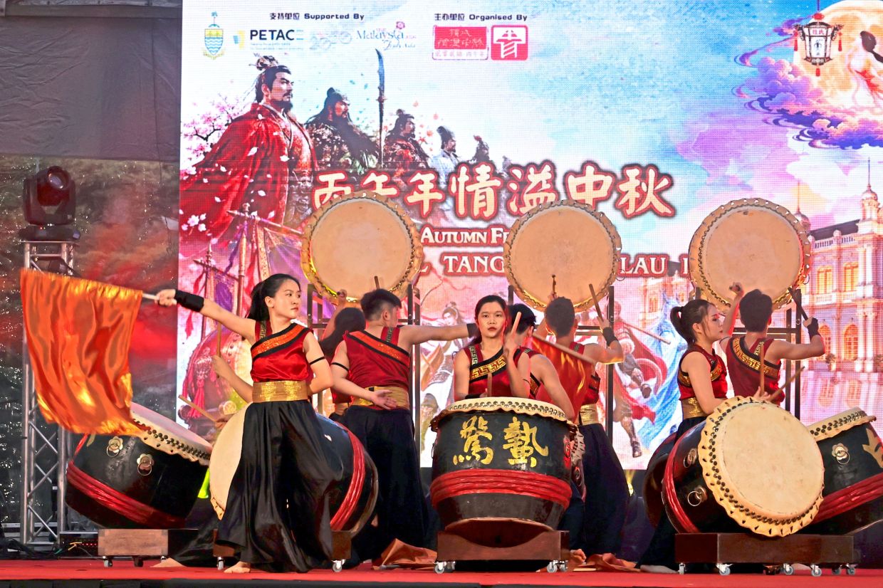Drummers performing for the crowd at the Penang Mid-Autumn Festival 2026.
