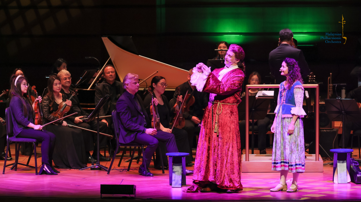 Petschler (left) and Vivaldi and Hren as Katarina during the staging of 'Vivaldi’s Ring of Mystery'. Photo: Malaysian Philharmonic Orchestra