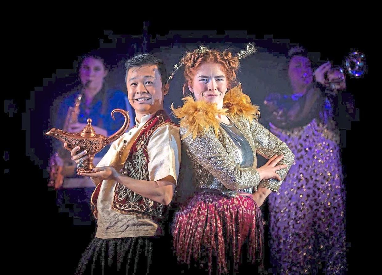 Teoh playing the lead role in 'Aladdin' (2021) at the Queen’s Theatre, Hornchurch, East London. Photo: Aaron Teoh