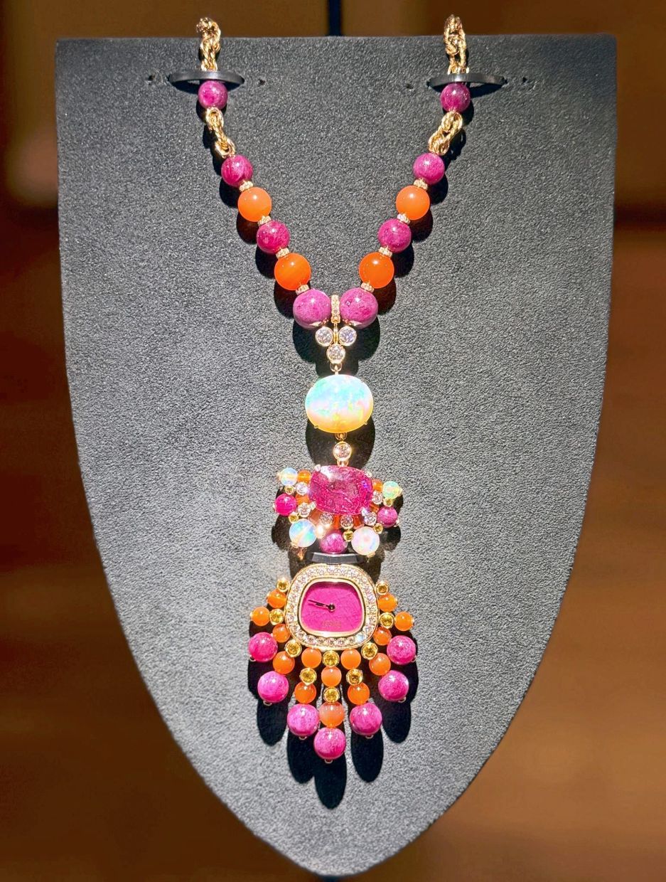 The Swinging Sautoir, a watch from Piaget’s the Shapes of Extraleganza high jewellery collection in Geneva. Such watches, made as part of necklaces, brought Piaget fame in the 1960s. — VERENA WOLFF/dpa 