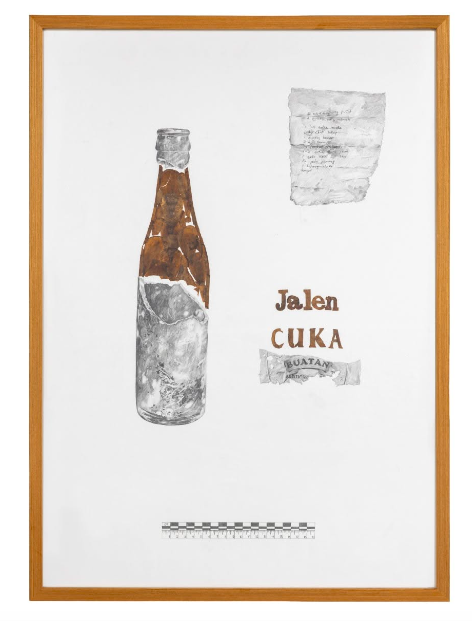 Anas Afandi's 'Posthumous Objects: Silicate Containment Vessel' (graphite and dried kemboja on paper, 2026). Photo: Wei-Ling Gallery