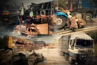 Lorry plunges into landslide area, couple escapes unhurt