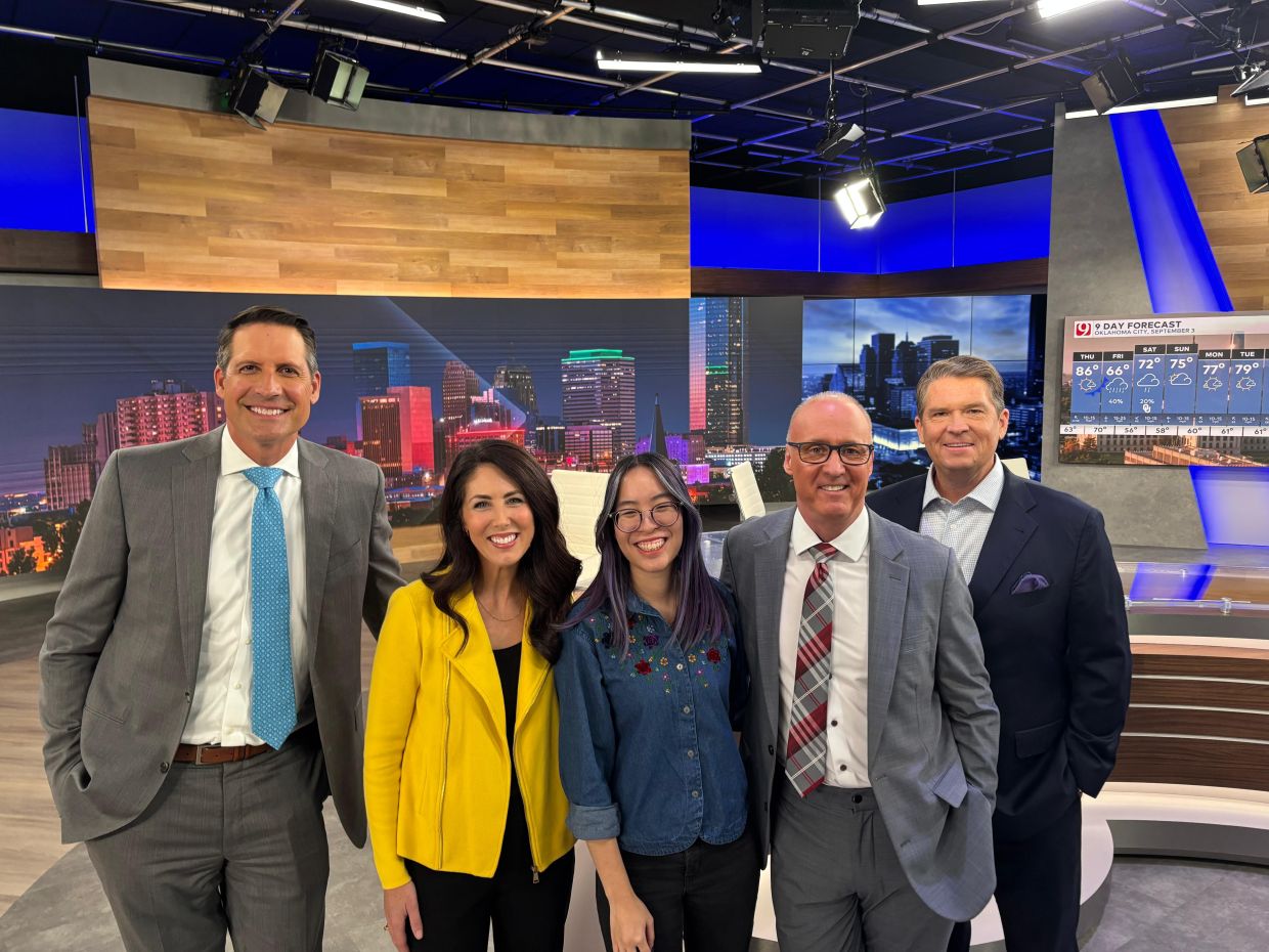 Siew (middle) with the talents and anchors at KWTV, a television news station based in Oklahoma City, US. Photo: Amanda Siew
