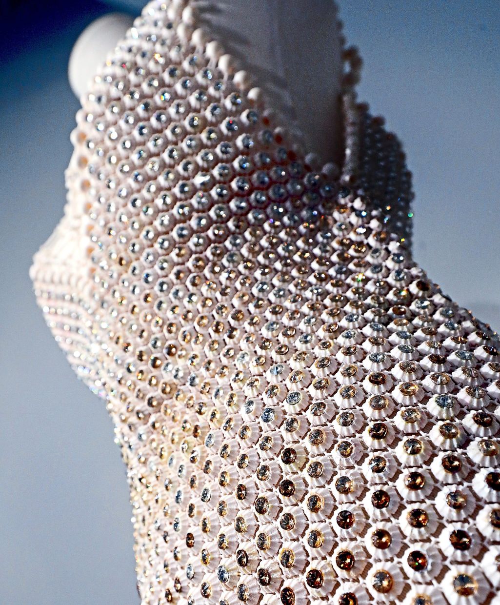 A 3D-printed plastic dress by Melinda Looi dating back from 2015, currently on display at the Merdeka Textile Museum in Kuala Lumpur. Photo: The Star/Azlina Abdullah