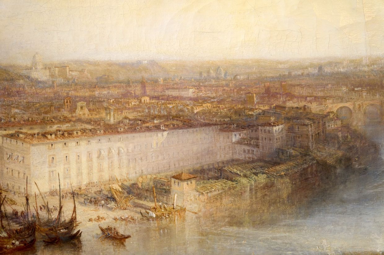 A detail of Turner's 1836 painting 'Rome, from Mount Aventine,' where he applied the techniques of a watercolourist in oil, creating successive layers of translucent paint for a hazy effect. Photo: AP