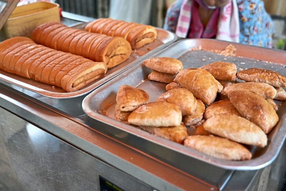 Homemade kaya kok (front) and kaya Swiss roll.