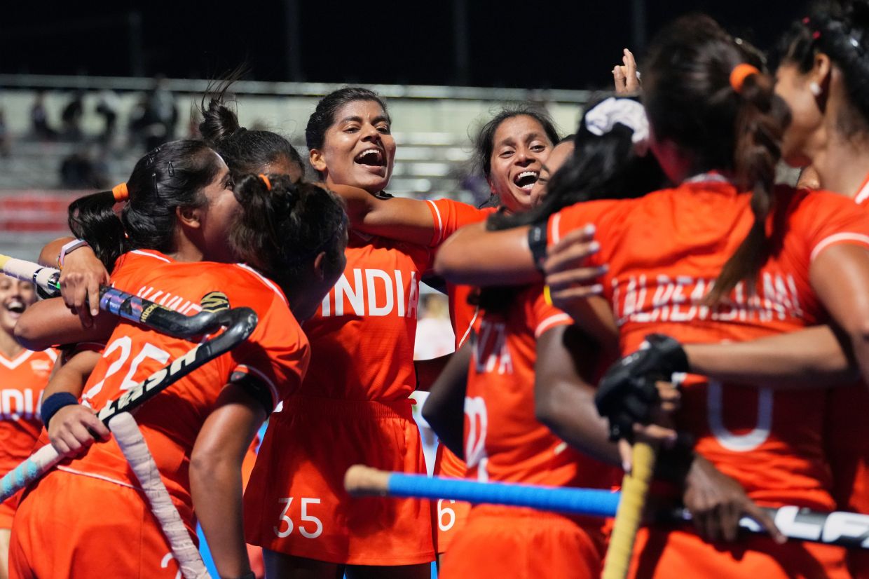 Team India players celebrate their win against China after the women's hockey gold medal match at the Asian Games in Gifu, Japan, on Friday, Oct 2, 2026. India won 1-0. AP Photo/Mark Baker)