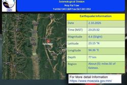 Moderate earthquake recorded in north-western Myanmar