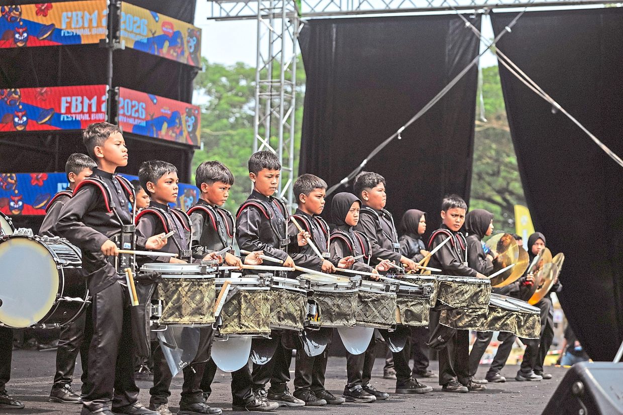 The team from SK Pendang performing at the Marching Band Uniform Couture showcase during the Malaysian Marching Band Festival held at Taman Tasik Titiwangsa, Kuala Lumpur.