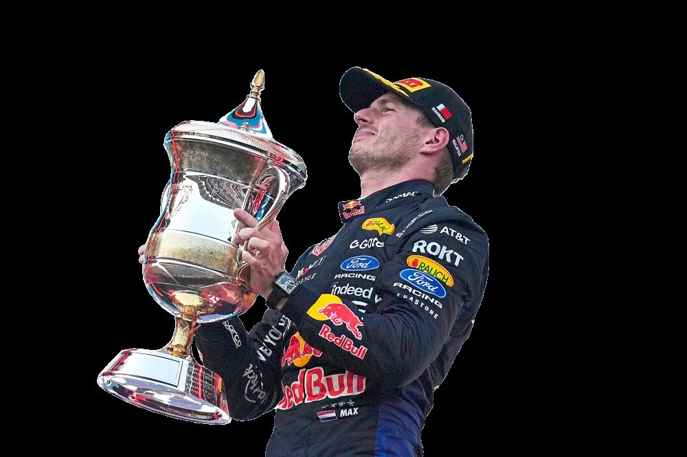 3. Red Bull’s Max Verstappen of the Netherlands celebrating on the podium after winning the Bahrain Grand Prix in Sepang. Antonelli finished second, while Ferrari’s Lewis Hamilton was third. Verstappen was the last driver to win at Sepang in 2017, before the circuit was dropped from the F1 calendar. — AP