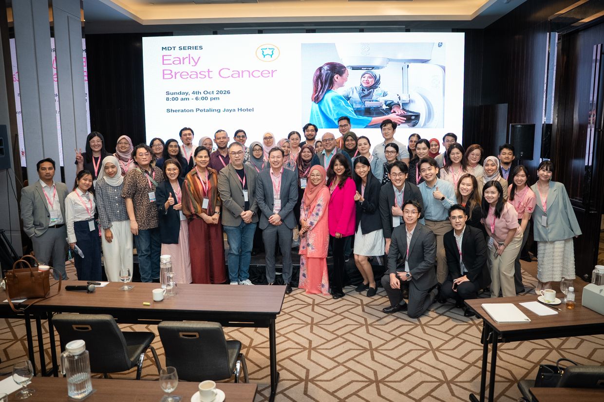 Consultant clinical oncologist and MDT Series: Early Breast Cancer chairperson Dr Mastura Md Yusof (front row standing, sixth from left), pictured with breast consultants, breast radiologists and other healthcare professionals at the MDT Series: Early Breast Cancer Masterclass. The event highlighted the importance of multidisciplinary collaboration in advancing breast cancer care. — Handout