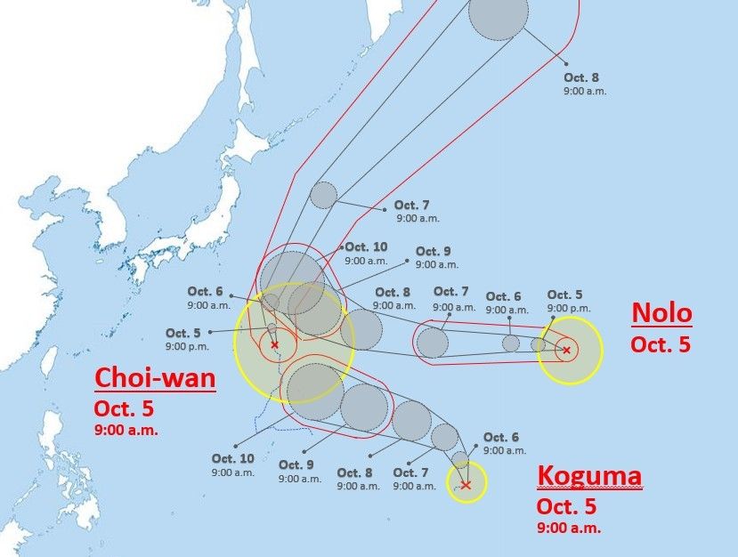 Typhoon Choi-wan approaches Ogasawara Islands as two new typhoons form