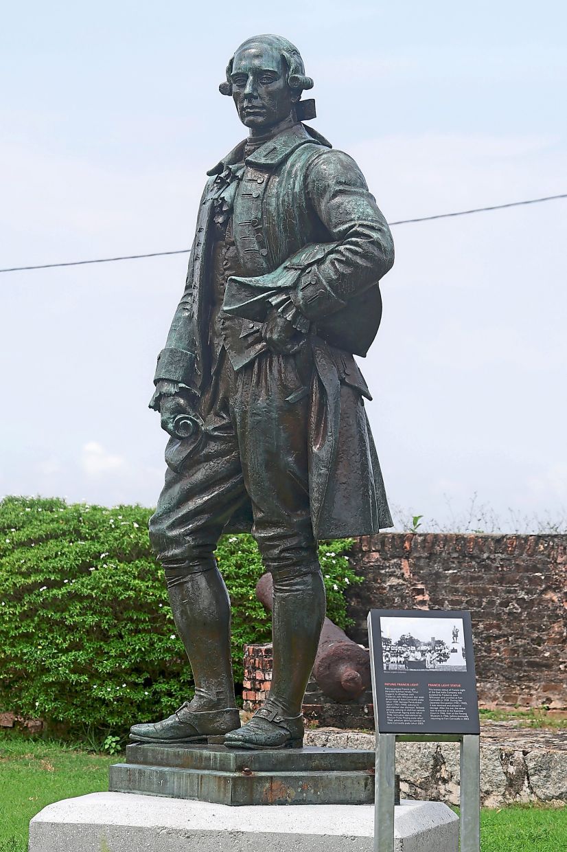 A bronze statue of Captain Light, the founder of Penang, at Fort Cornwallis in George Town.