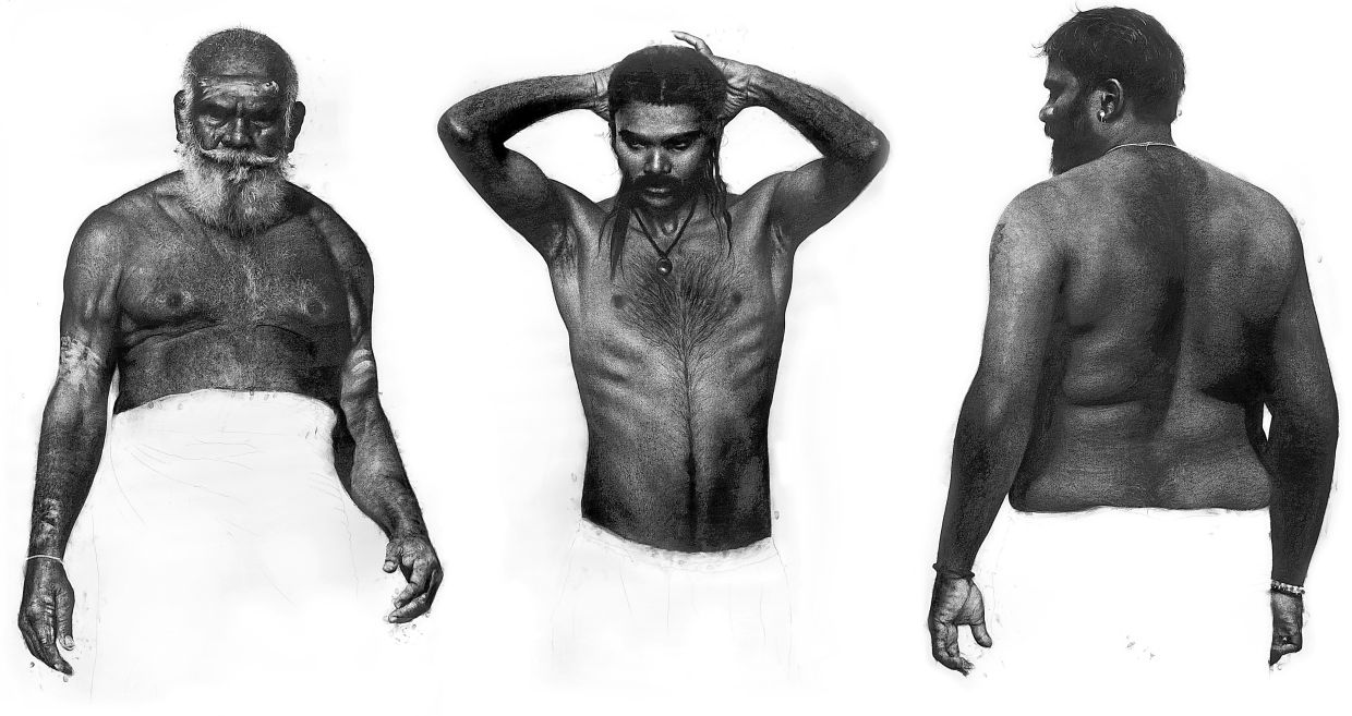 A charcoal on paper series from Ahmad Zakii titled 'Devotees' (2008). Photo: SWAC