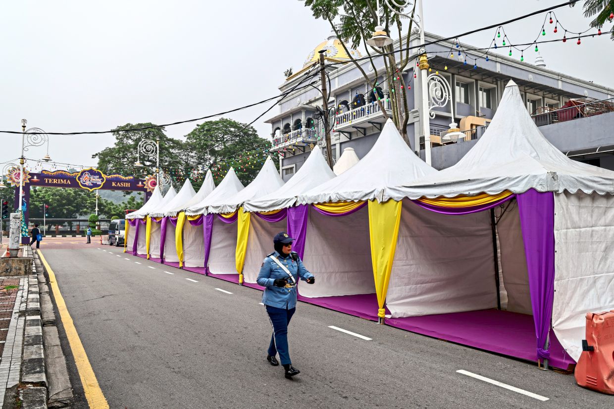 The stalls set up at the new centralised one-month Deepavali bazaar in Brickfields, which opened yesterday.