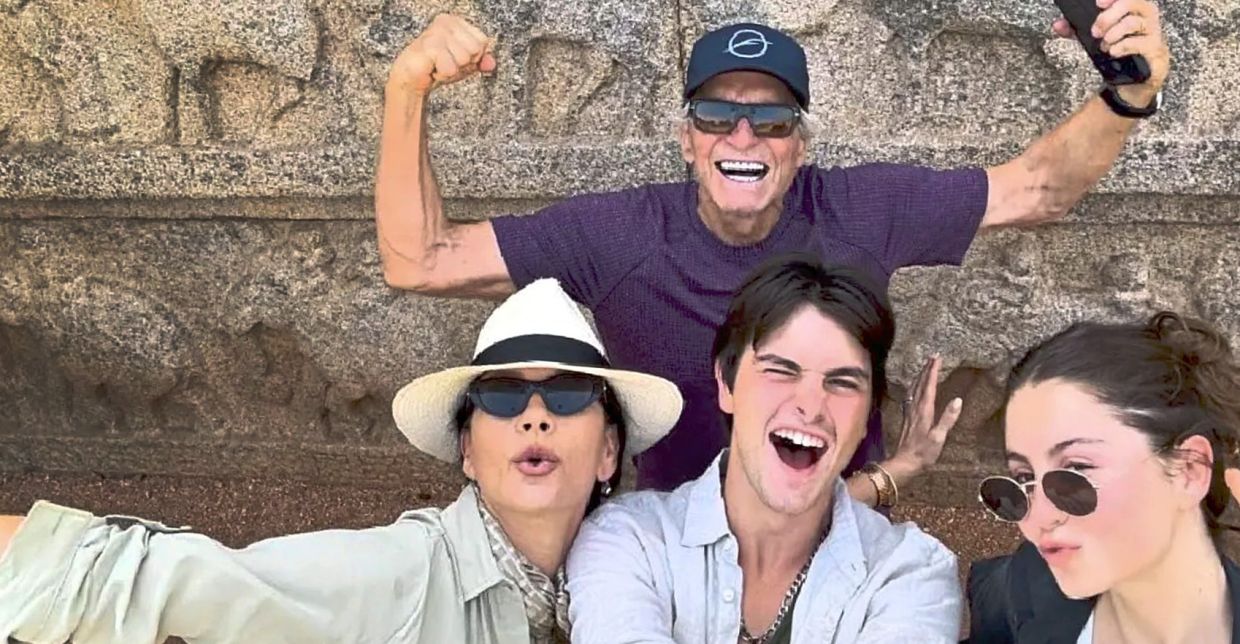 Catherine Zeta-Jones (front, left) and Douglas (back) with their children. Photo: Catherine Zeta-Jones/Instagram