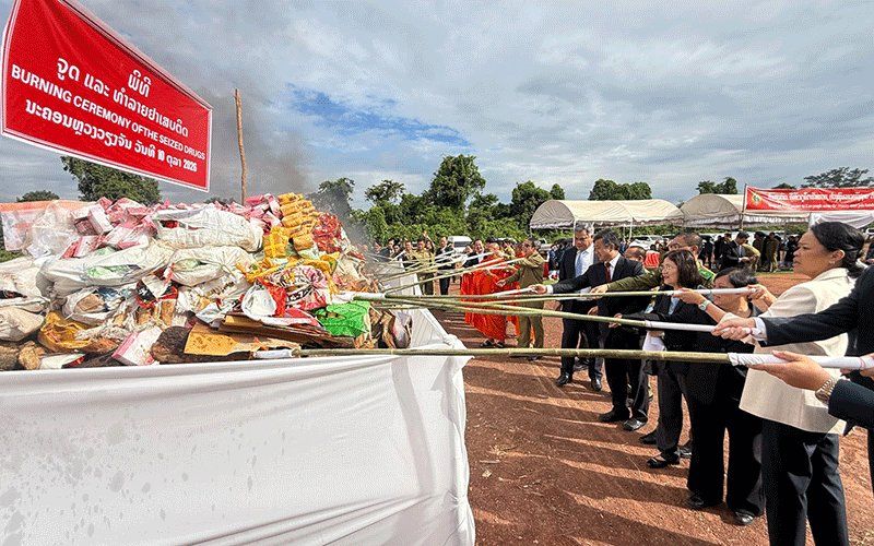 Drugs go up in flames in Laos to mark National Day against Drug Abuse