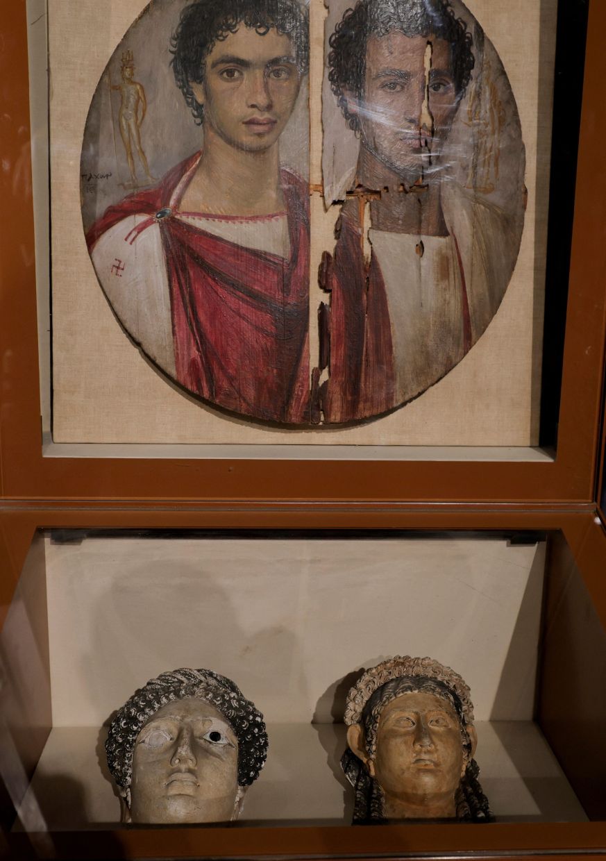 Fayoum mummy portraits, painted on thin wooden panels and placed over the deceased’s faces, combined Egyptian funerary traditions with Greco-Roman artistic influences. Photo: Reuters